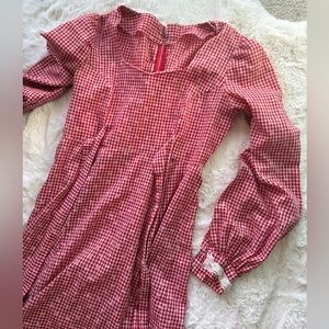 Vintage handmade Red Gingham Long Sleeve Square Neck Dress